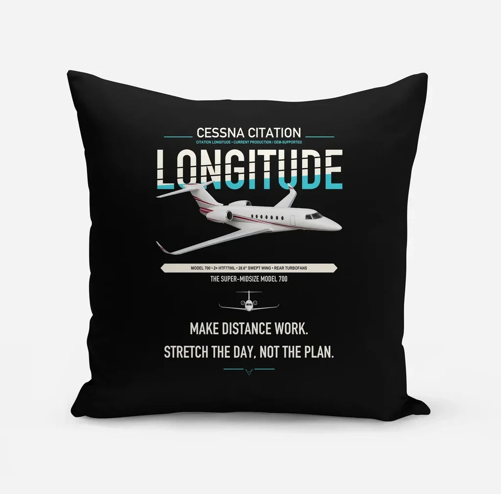 Cessna Citation Longitude design on black pillow