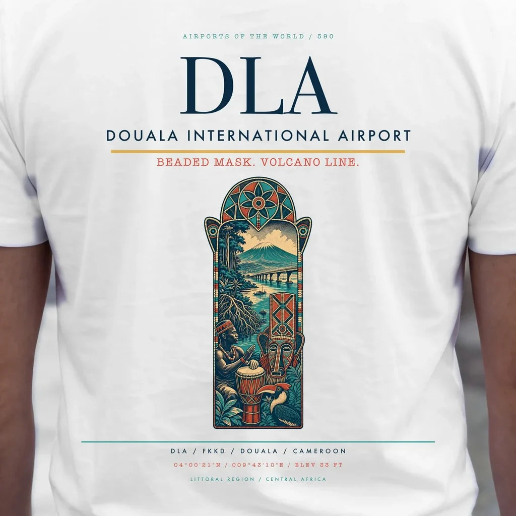 Douala International Airport (DLA) double-side t-shirt design close-up cover