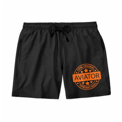 %100 Original aviation design on quick-dry polyester swim trunks.