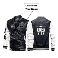 Thumbnail for Boeing 717 & Plane aviation design printed on genuine leather with modern tailored fit stylish leather jacket.