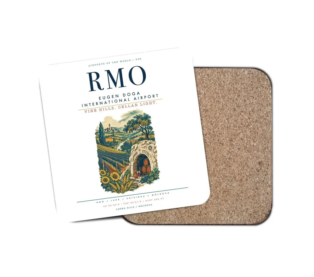 Chisinau Eugen Doga International Airport (RMO) design on white 1 piece coaster