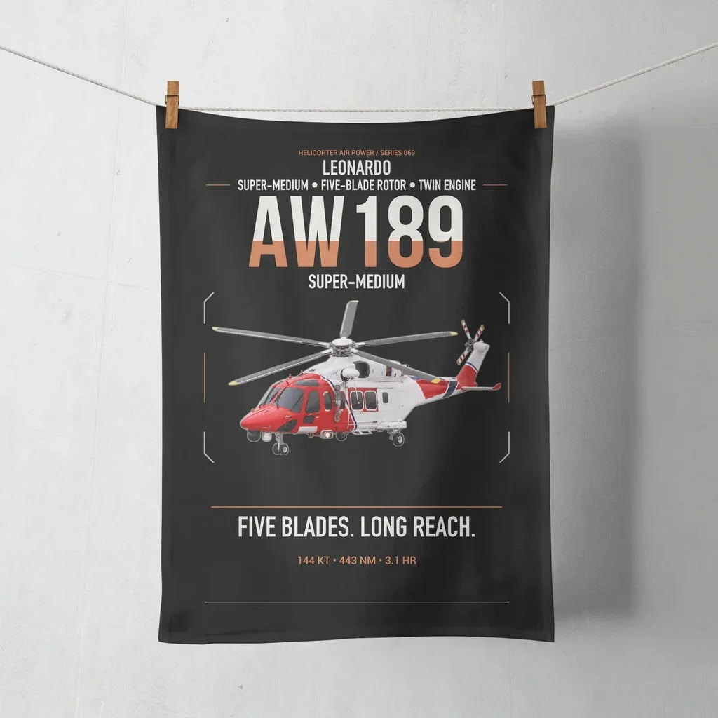 Leonardo AW189 design on black towel