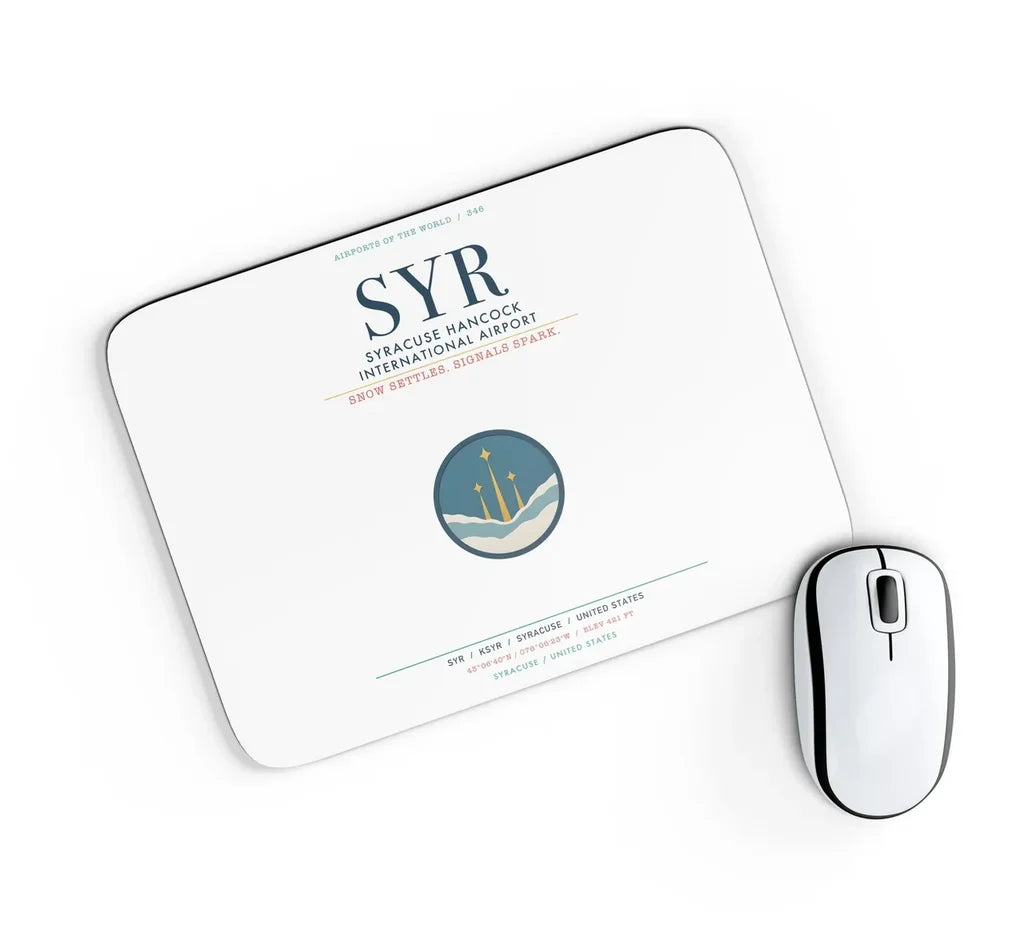 Syracuse Hancock International Airport (SYR) design on white rectangle mouse pad