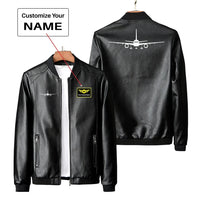 Thumbnail for Boeing 757 Silhouette PU aviation design printed on genuine leather with quilted lining leather jacket.