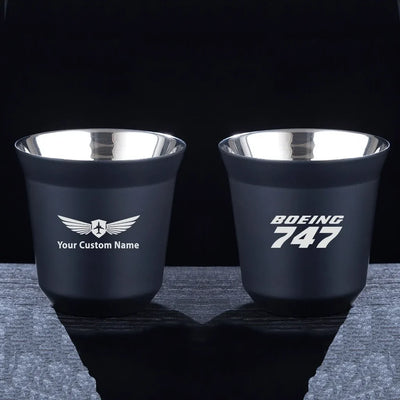 Boeing 747 & Text aviation design on double-wall coffee mug, vacuum-insulated double-wall.