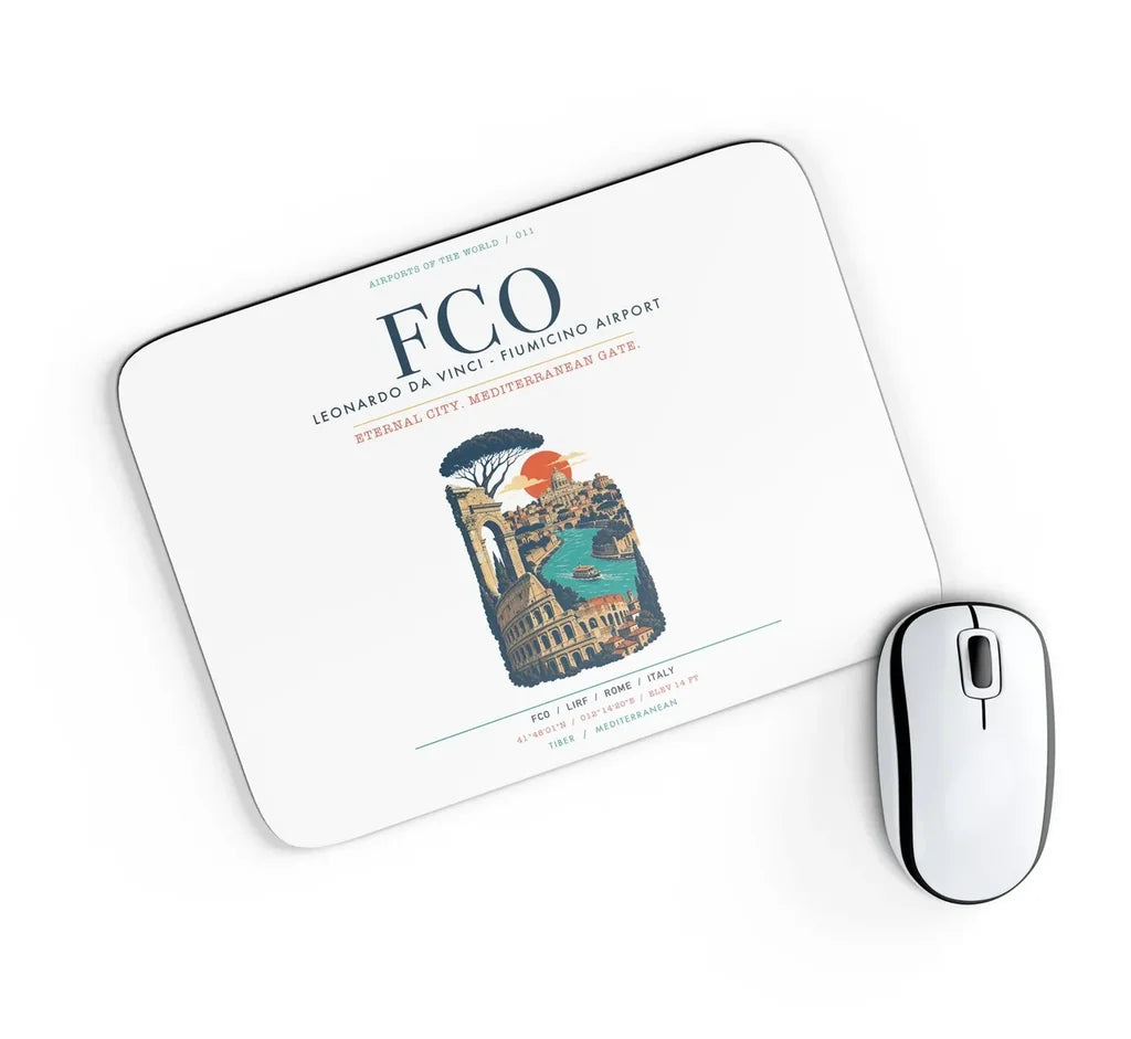 Rome Leonardo da Vinci Fiumicino Airport (FCO) design on white rectangle mouse pad