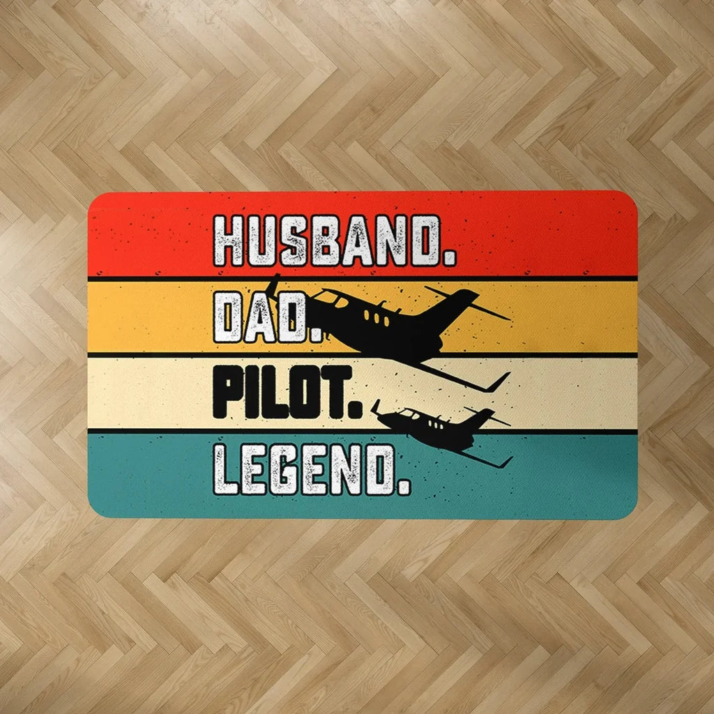 Husband & Dad & Pilot & Legend aviation design on durable carpet pile with non-slip backing rectangle carpet floor mat.