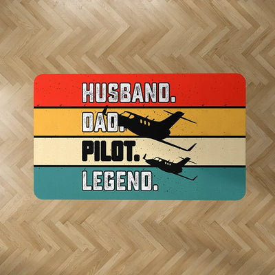 Husband & Dad & Pilot & Legend aviation design on durable carpet pile with non-slip backing rectangle carpet floor mat.