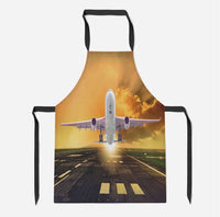 Thumbnail for Amazing Departing Aircraft Sunset & Clouds Behind aviation design on durable cotton blend kitchen apron.