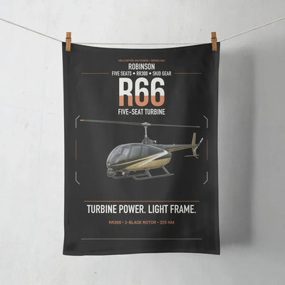 Robinson R66 design on black towel