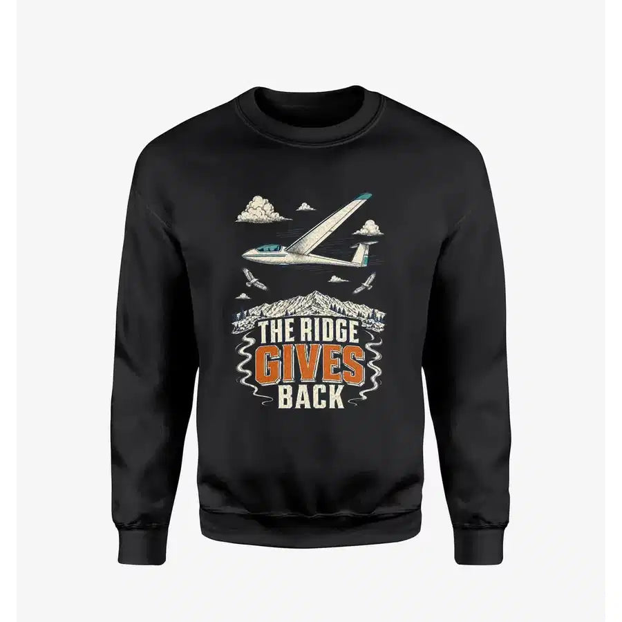 The Ridge Gives Back design on black sweatshirt