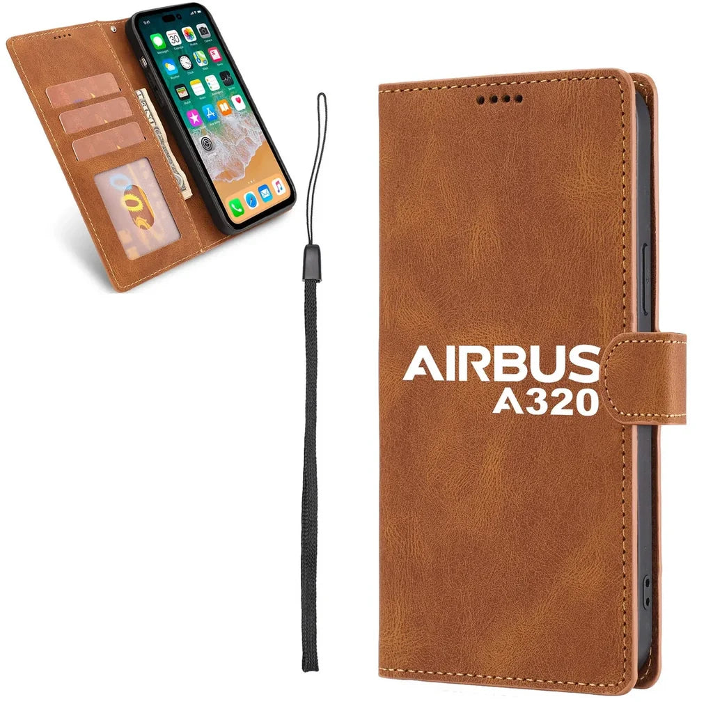 Airbus A320 & Text aviation design on leather phone case for phone.