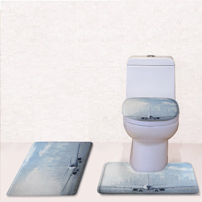 Boeing 737 & City View Behind Toilet Seat Cover Three-piece aviation print on soft fabric toilet seat cover set.