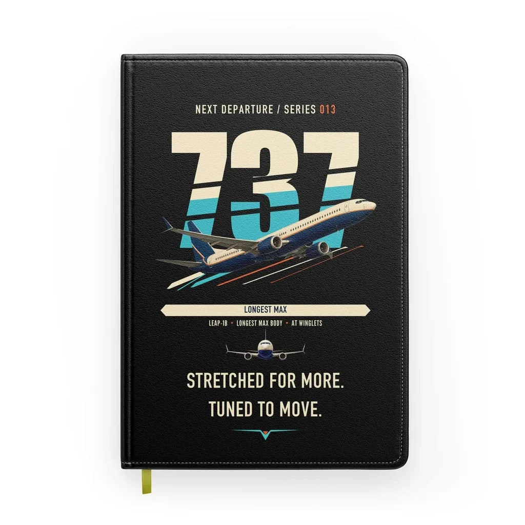 Boeing 737 MAX 10 design on black notebook
