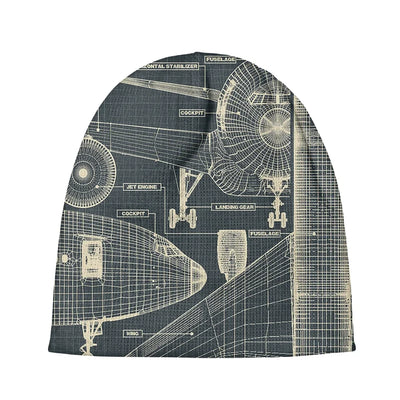 Airplanes Fuselage & Details aviation embroidery on soft knit fabric 3D knit beanie.