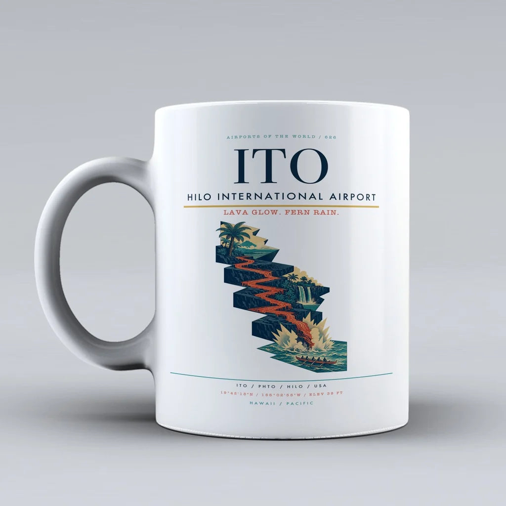 Hilo International Airport (ITO) airport code design on white ceramic mug
