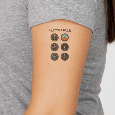 Pilot's 6 Pack aviation temporary tattoo in skin-safe adhesive paper.