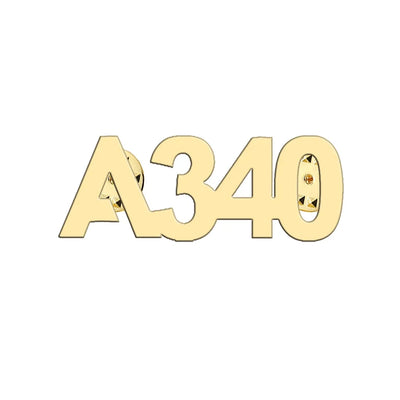 Airbus A340 Flat Text aviation hollow pin in polished alloy.