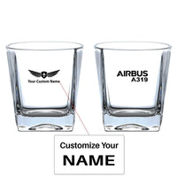 Thumbnail for Airbus A319 & Text aviation design on whiskey glass, crystal-clear premium glassware.