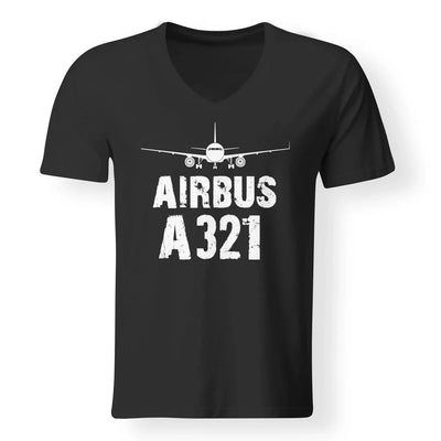 Airbus A321 & Plane aviation design printed on soft cotton V-neck T-shirt.