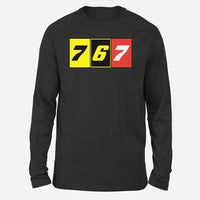 Thumbnail for Flat Colourful 767 Long-Sleeve aviation design printed on soft cotton long-sleeve T-shirt.