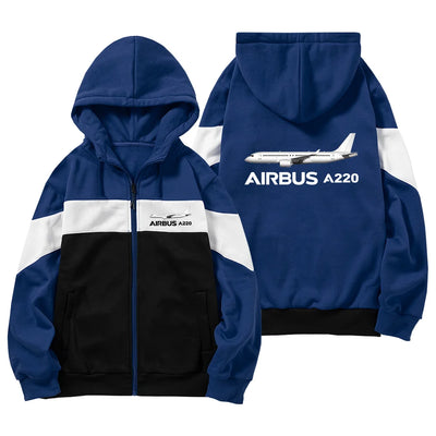 The Airbus A220 aviation design on colourful cotton blend colourful zipped hoodie.
