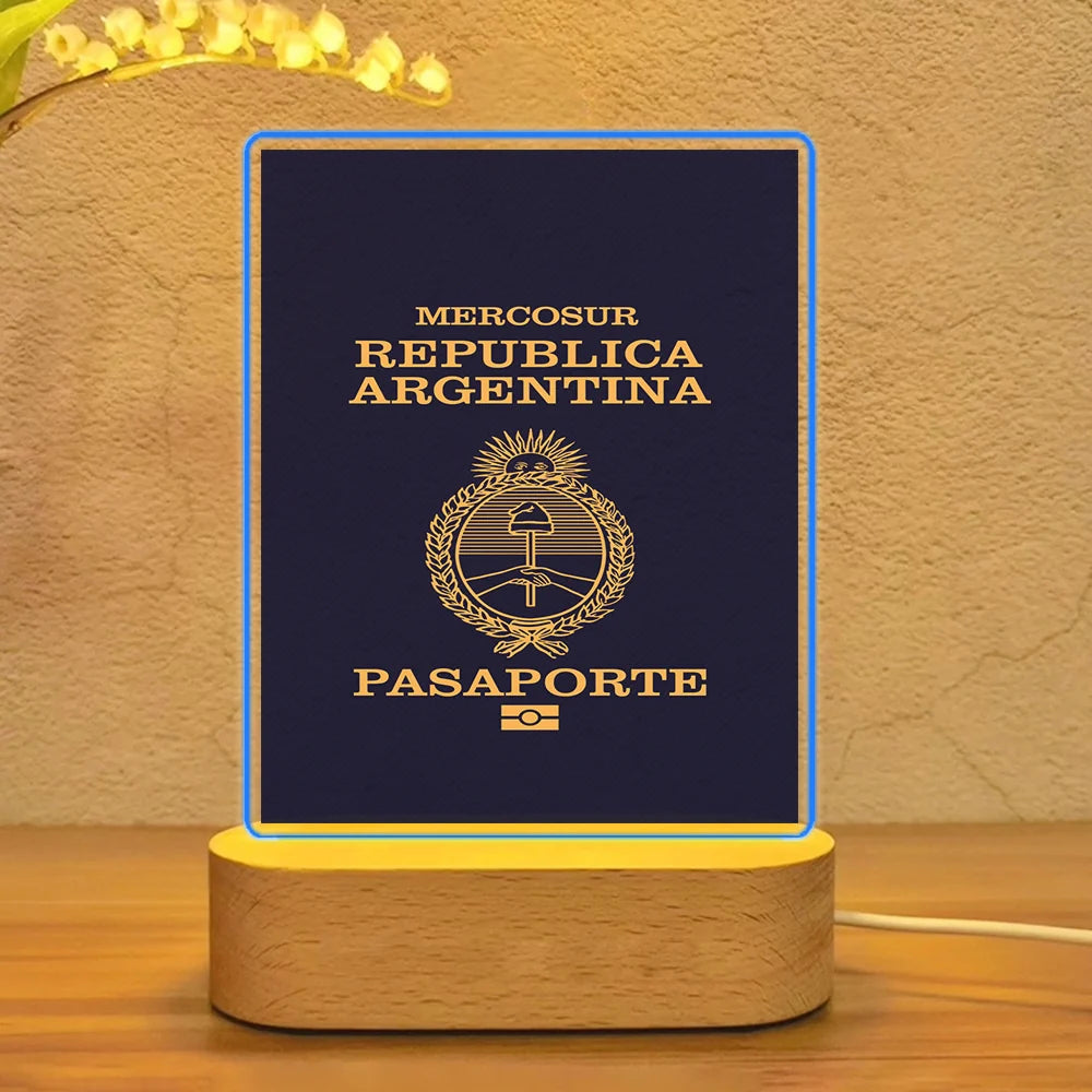 Argentina Passport aviation art night lamp in premium acrylic with LED.