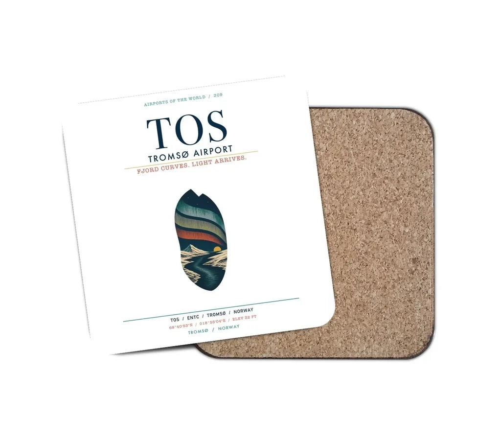Tromsø Airport (TOS) design on white 1 piece coaster