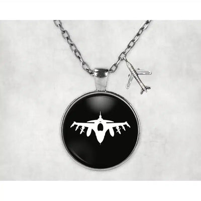 Fighter Jet 16 Silhouette aviation-themed necklace, polished stainless steel.