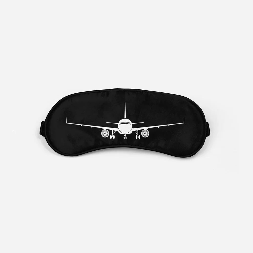 Airbus A320 Silhouette aviation sleep mask in soft padded fabric.