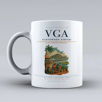 Vijayawada Airport (VGA) airport code design on white ceramic mug