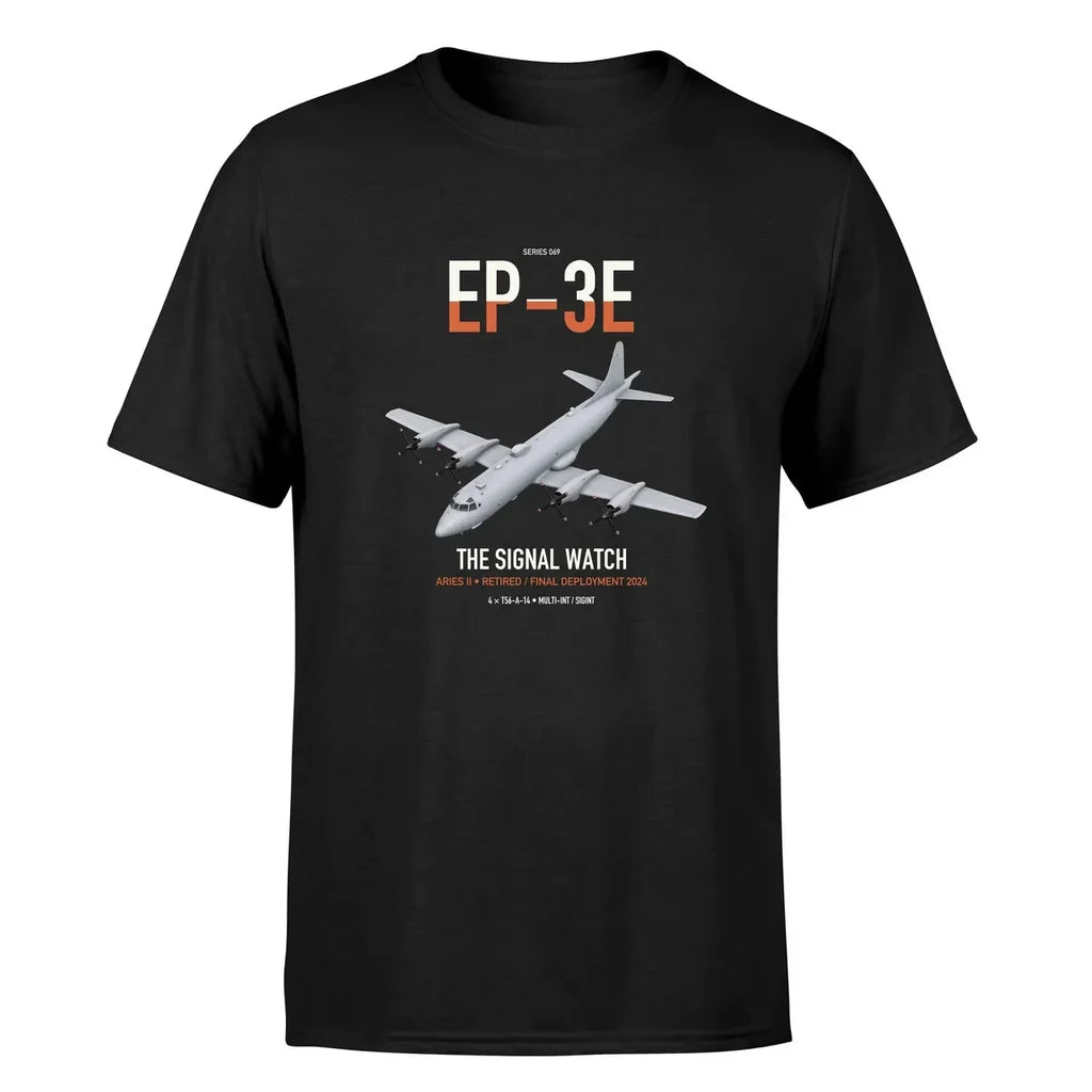 EP-3E ARIES II design on black double-side t-shirt, single-side print