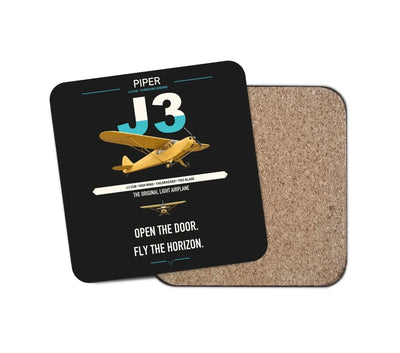 Piper J-3 Cub design on black 1 piece coaster