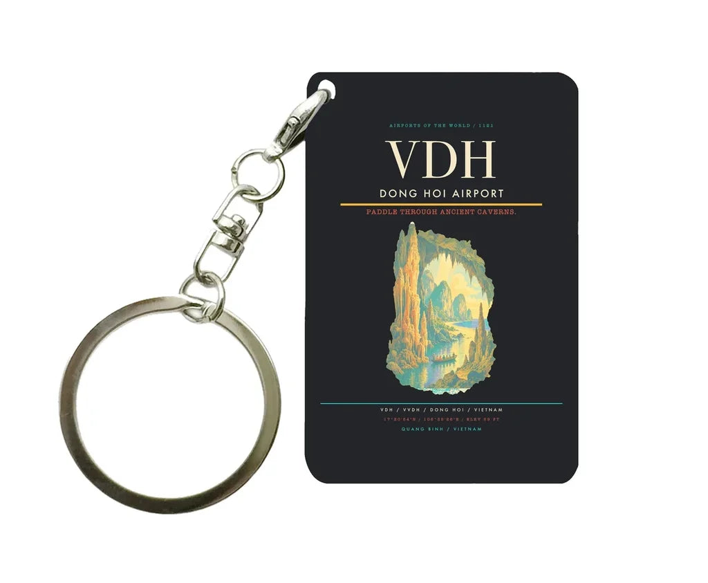 Dong Hoi Airport (VDH) design on black key chain