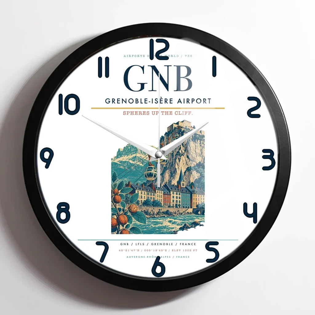 Grenoble-Isère Airport (GNB) design on white framed wall clock