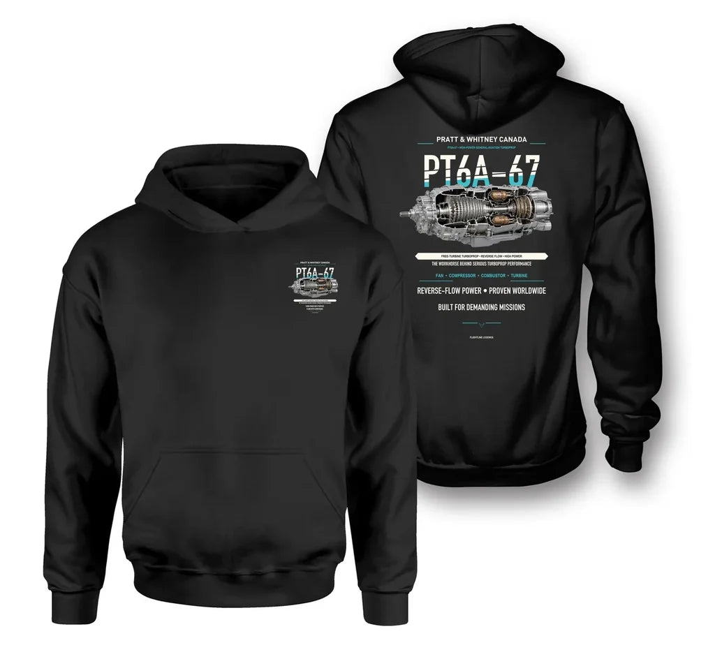 PT6A-67 design on black hoodie
