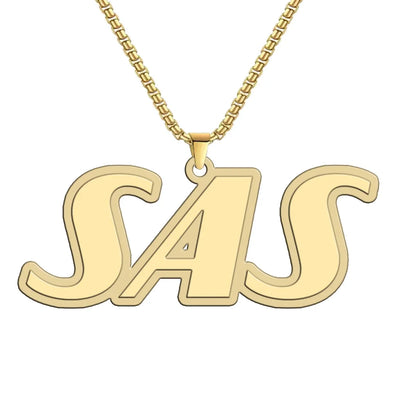 Side view of SAS Airlines aviation hollow necklace in polished metal, polished finish.