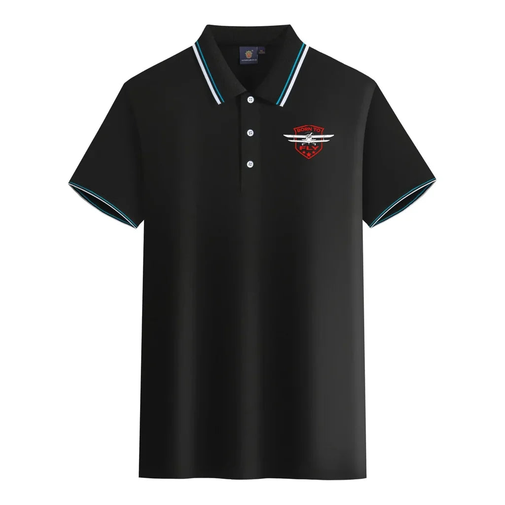 Born To Fly aviation design printed on soft cotton stylish polo shirt.