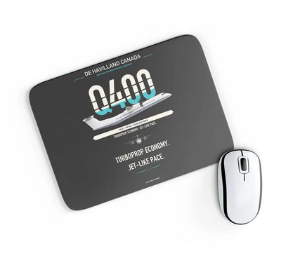 De Havilland Dash 8-400 design on black rectangle mouse pad