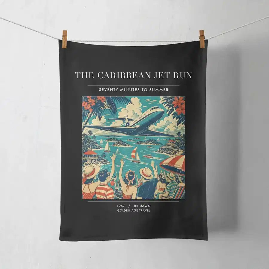 VINTAGE G4122 - The Caribbean Jet Run - Designed Towels design on black