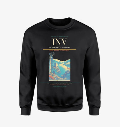 Inverness Airport (INV) design on black sweatshirt