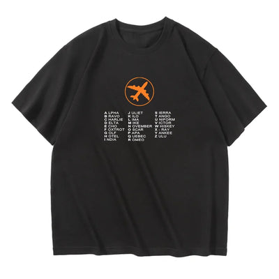 Aviation Alphabet 2 aviation design printed on soft cotton relax-fit T-shirt.