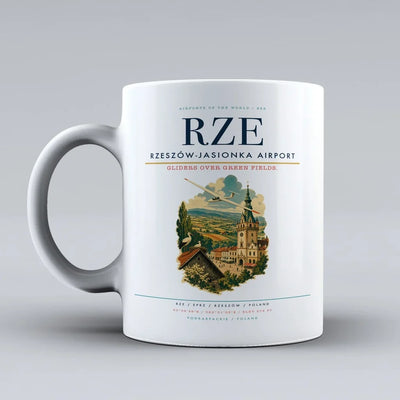 Rzeszów-Jasionka Airport (RZE) airport code design on white ceramic mug