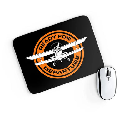 Ready for Departure aviation design on neoprene with anti-slip base mouse pad.