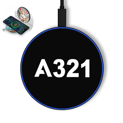 Airbus A321 Flat Text aviation design on durable build wireless charger.