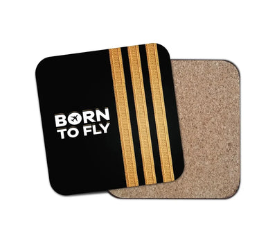Born To Fly & Pilot Epaulettes (3 Lines) aviation design on cork-backed wood with print coaster.