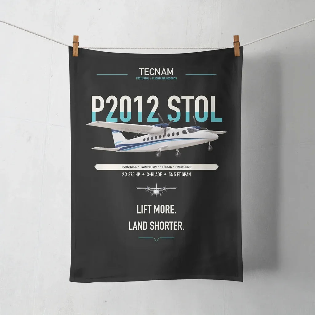 Tecnam P2012 STOL design on black towel