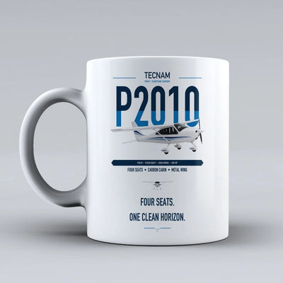 Tecnam P2010 design on white ceramic mug, double-side print