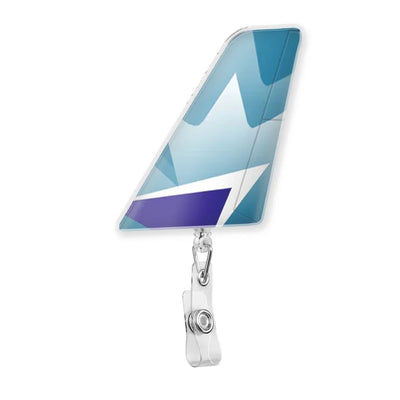 Westjet Airlines aviation design on durable plastic with metal clip tail-shape retractable ID card badge.
