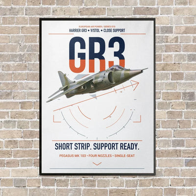 Hawker Siddeley Harrier GR3 vertical canvas print - framed - white background